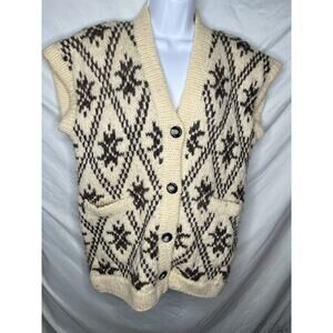 Wool Snowflake Button Down Vest Womens Size Small Vintage 1970s